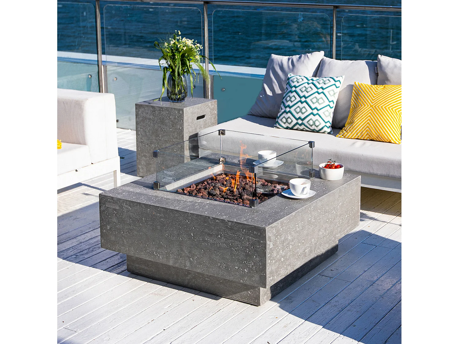 Table braséro à gaz Manhattan en béton fibré - 91x91x40 cm