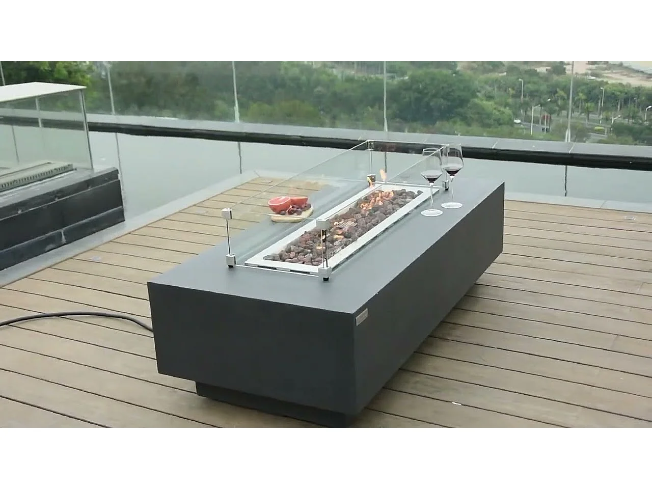 Table braséro à gaz Granville en béton fibré - 152x69x43 cm