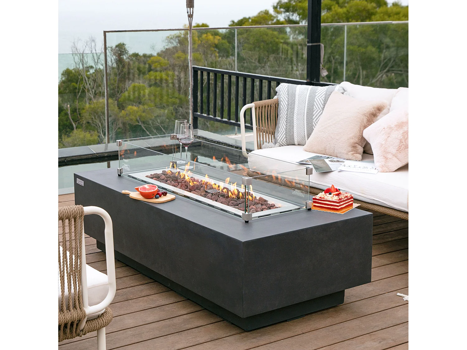 Table braséro à gaz Granville en béton fibré - 152x69x43 cm