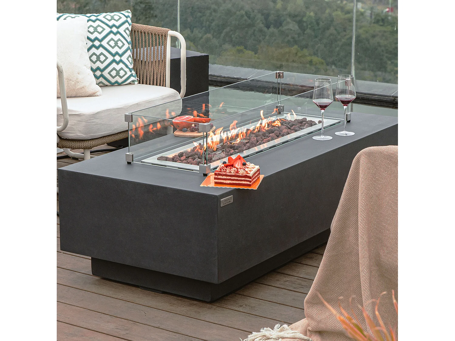 Table braséro à gaz Granville en béton fibré - 152x69x43 cm