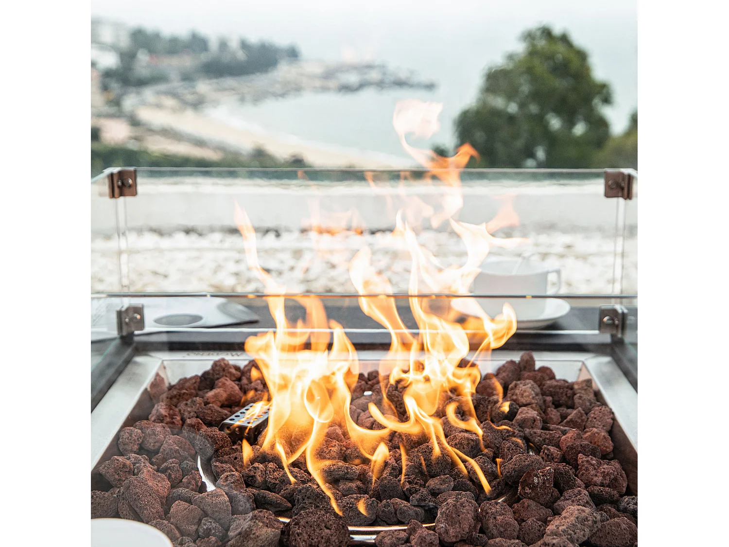 Table braséro à gaz Aurora en béton fibré - 87x87x36 cm