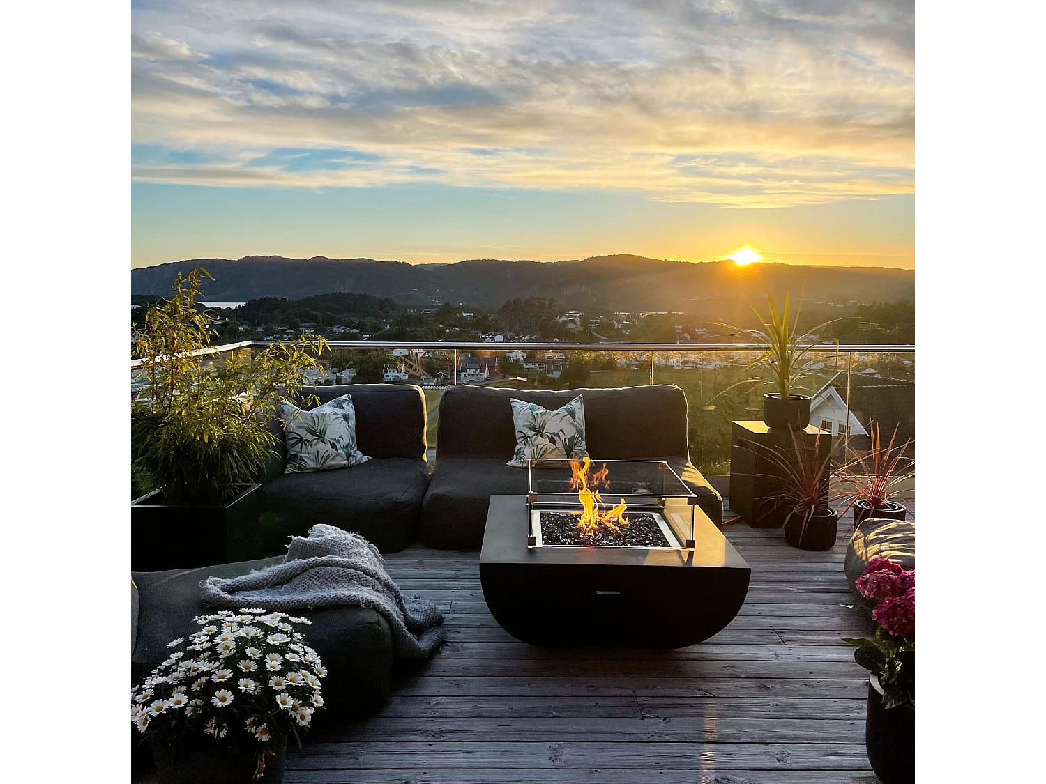 Table braséro à gaz Aurora en béton fibré - 87x87x36 cm