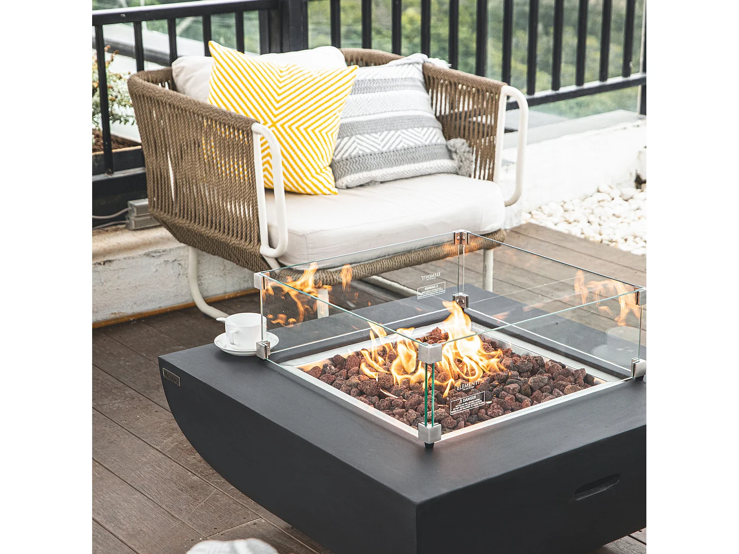 Table braséro à gaz Aurora en béton fibré - 87x87x36 cm