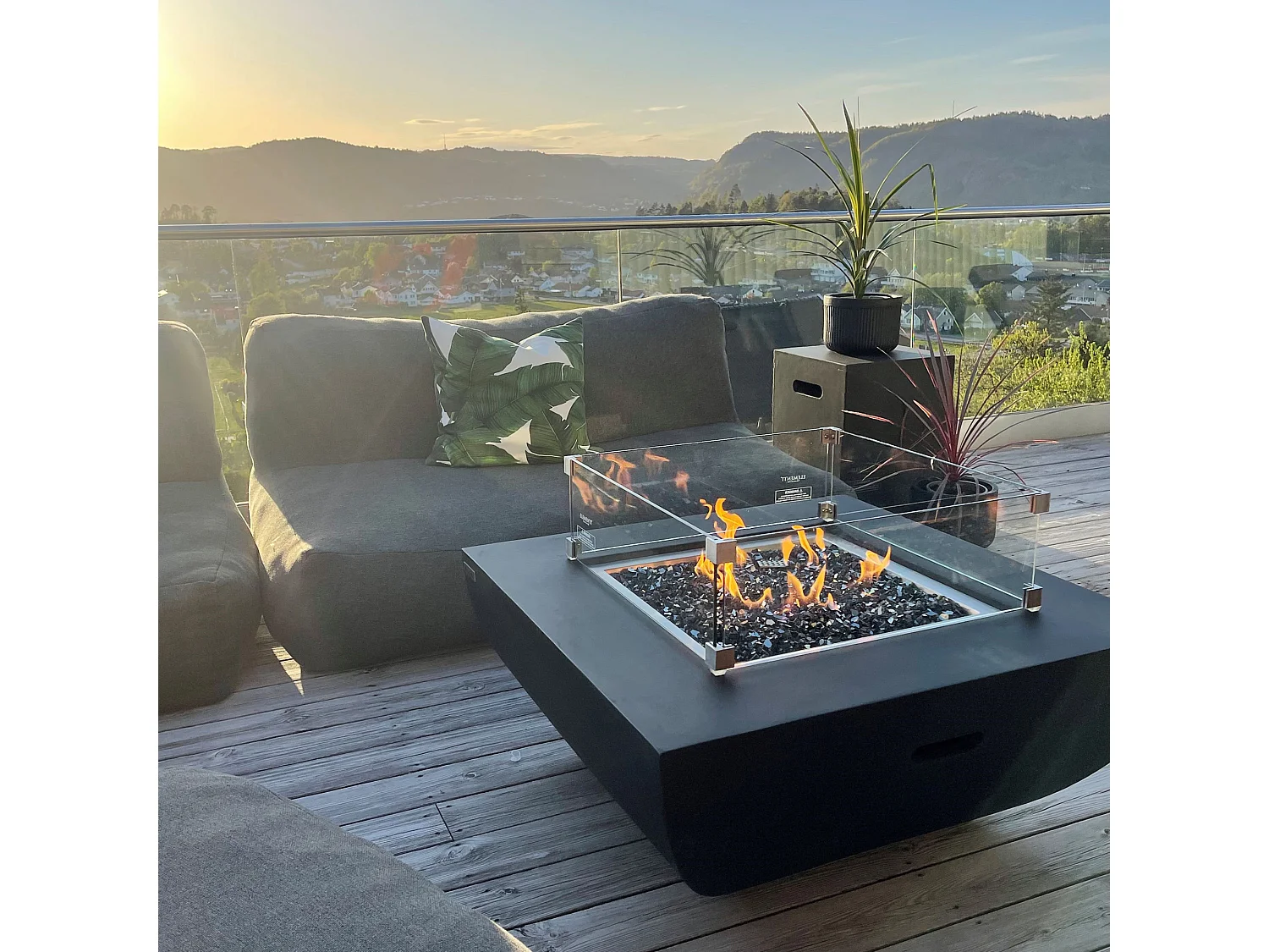 Table braséro à gaz Aurora en béton fibré - 87x87x36 cm