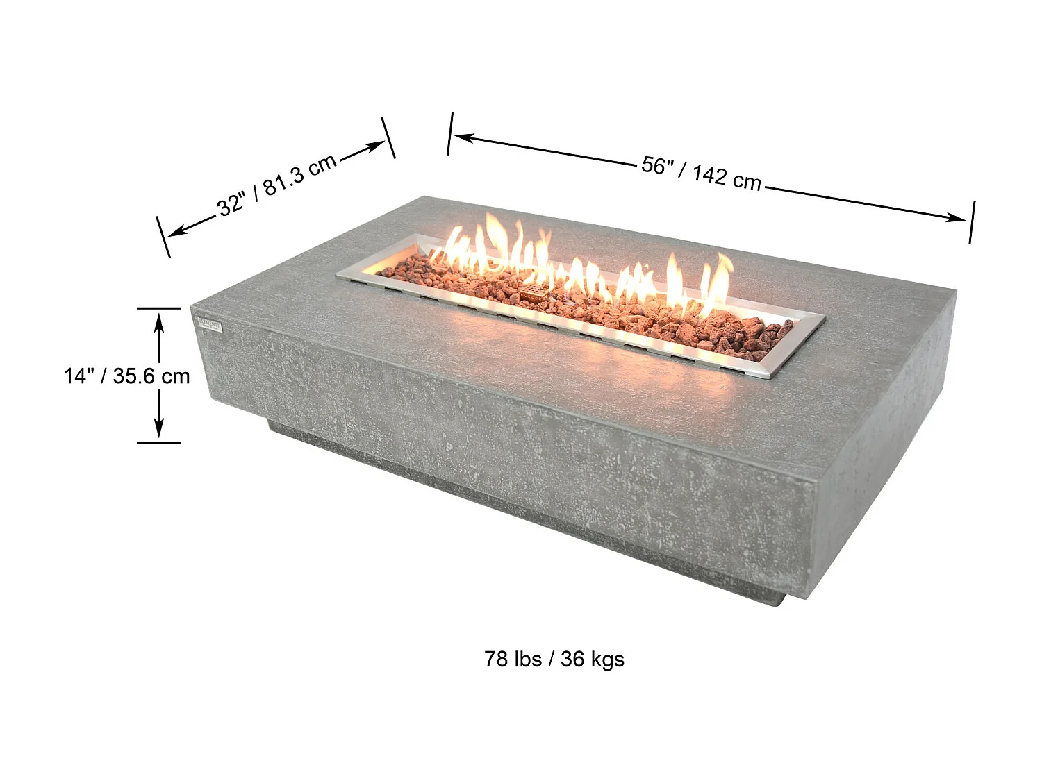 Table braséro à gaz HAMPTON en béton fibré - 142x81x35 cm