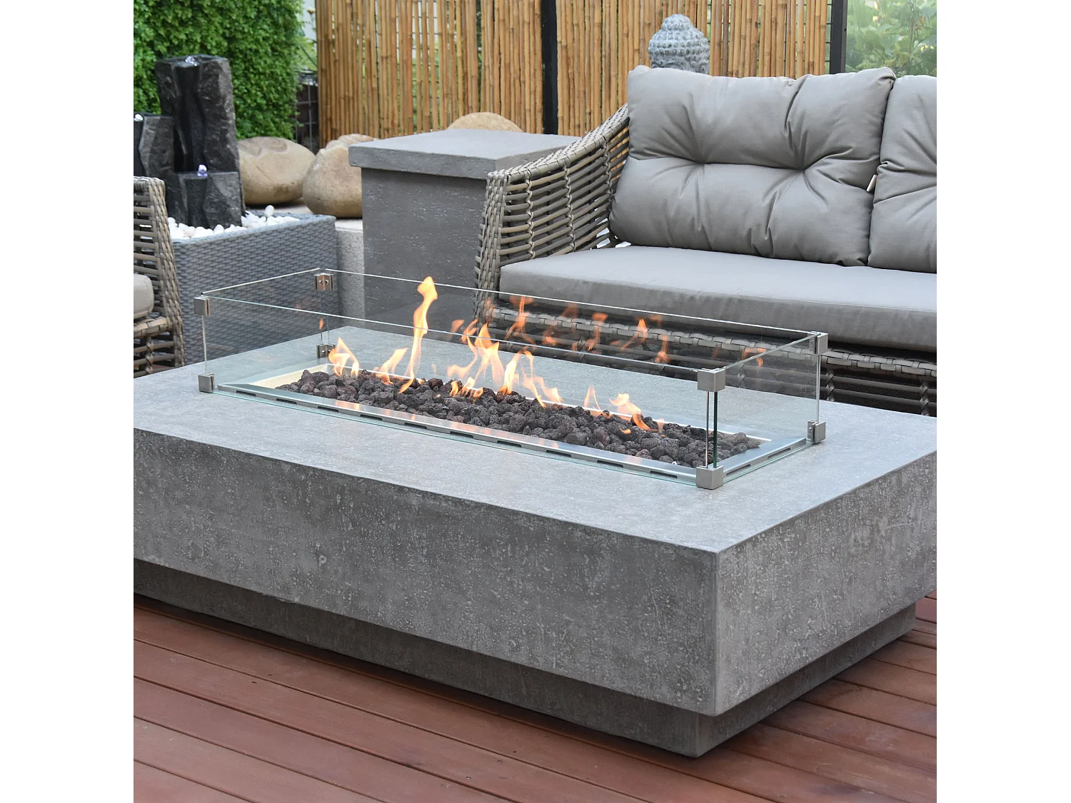 Table braséro à gaz HAMPTON en béton fibré - 142x81x35 cm