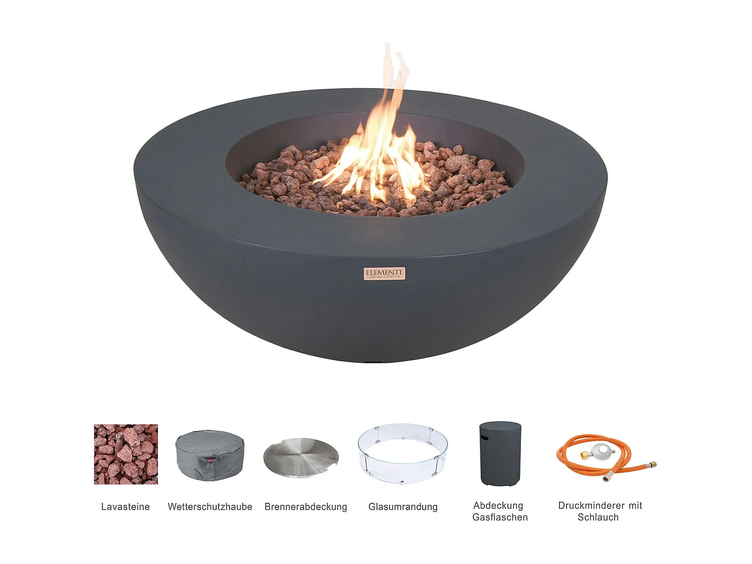 Ensemble braséro à gaz LUNAR BOWL 4 pcs - béton fibré, avec pare-vent et caches