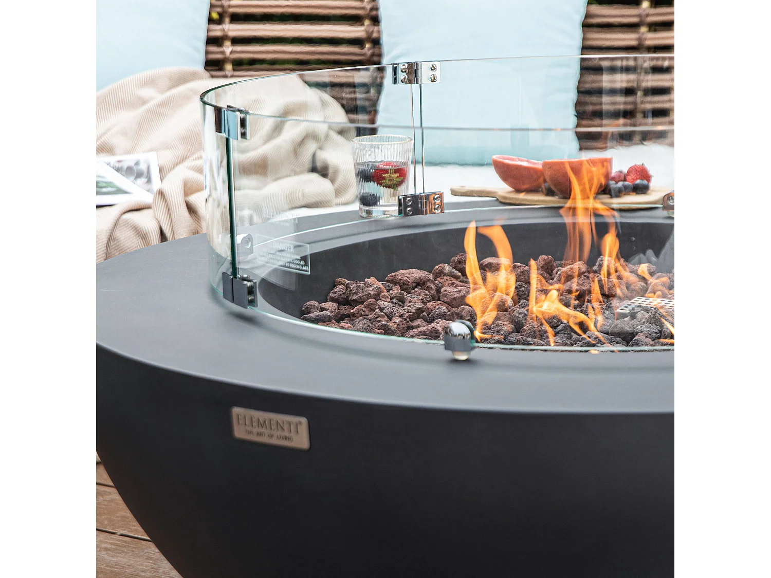 Ensemble braséro à gaz LUNAR BOWL 4 pcs - béton fibré, avec pare-vent et caches