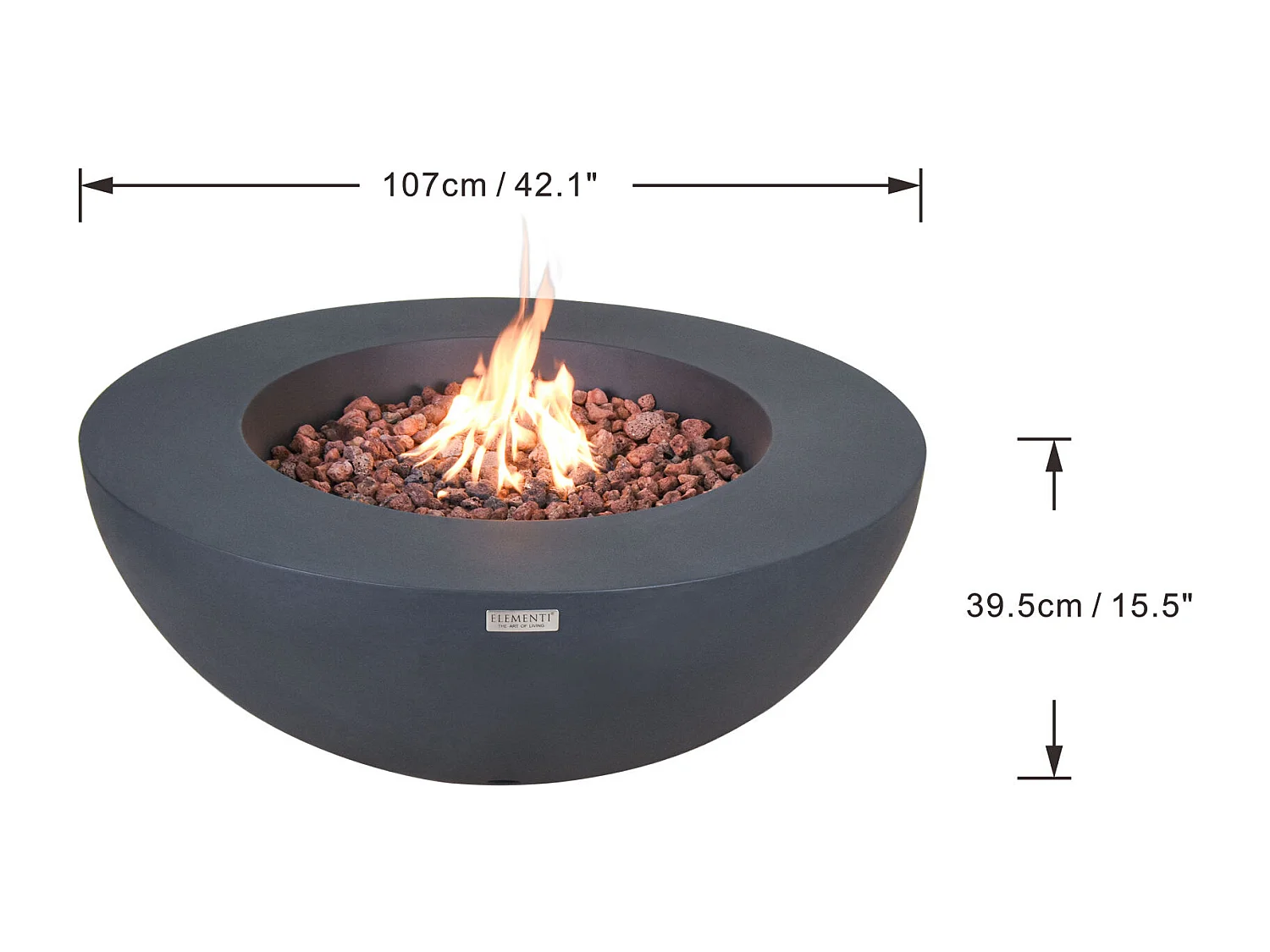 Ensemble braséro à gaz LUNAR BOWL 4 pcs - béton fibré, avec pare-vent et caches
