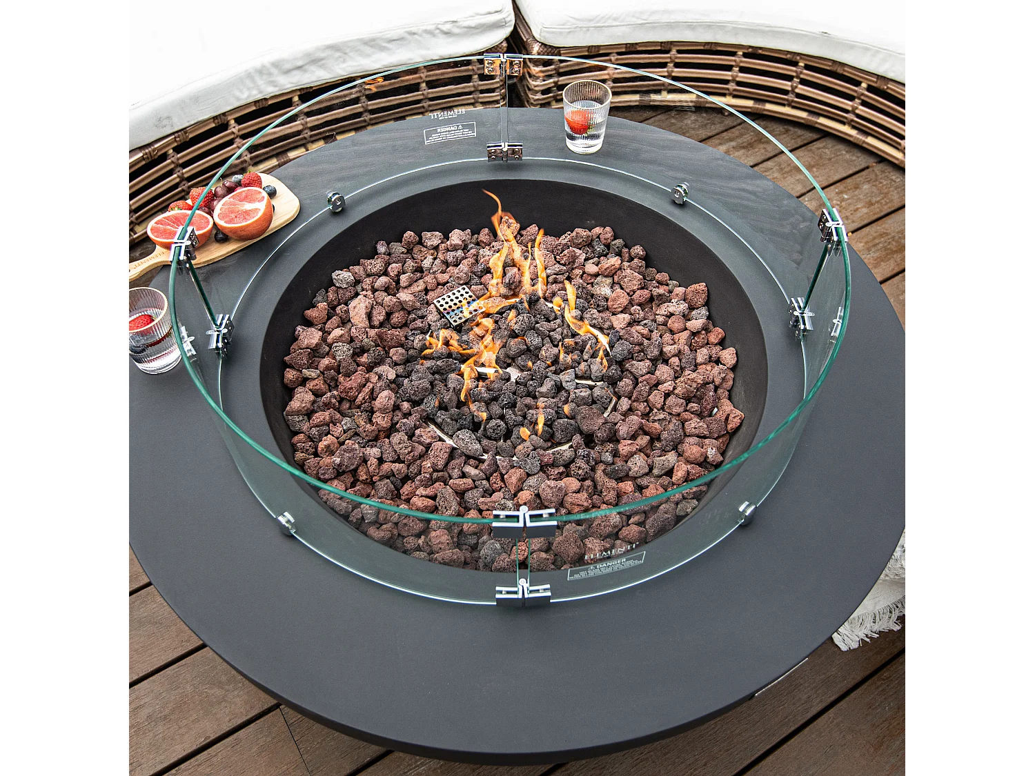 Ensemble braséro à gaz LUNAR BOWL 4 pcs - béton fibré, avec pare-vent et caches