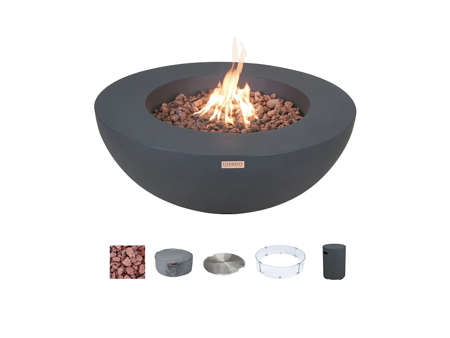 LUNAR BOWL Vuurtafel op gas  - 4-del. set