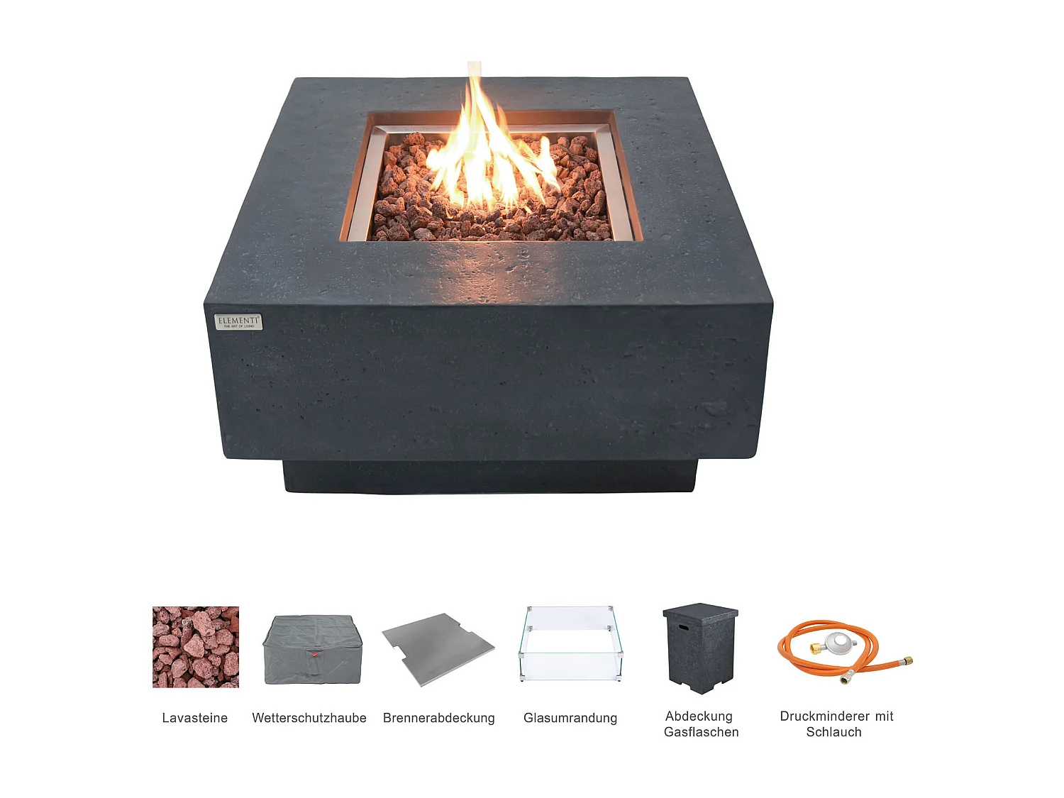 Ensemble braséro à gaz Manhattan 4 pcs - béton fibré, avec pare-vent et caches