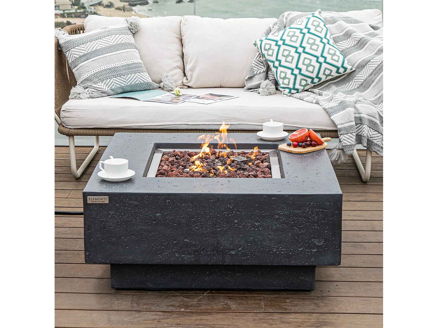 Ensemble braséro à gaz Manhattan 4 pcs - béton fibré, avec pare-vent et caches