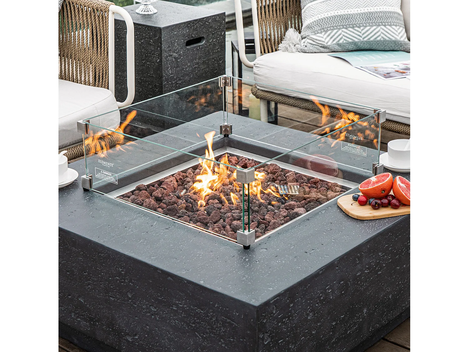 Ensemble braséro à gaz Manhattan 4 pcs - béton fibré, avec pare-vent et caches