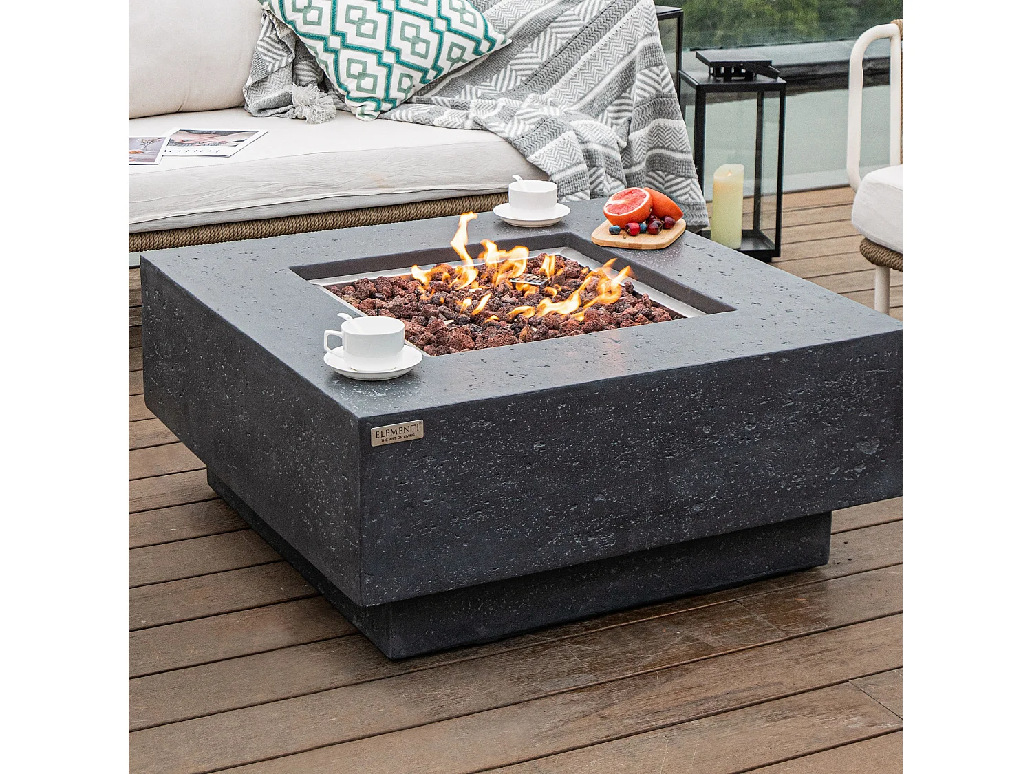 Ensemble braséro à gaz Manhattan 4 pcs - béton fibré, avec pare-vent et caches