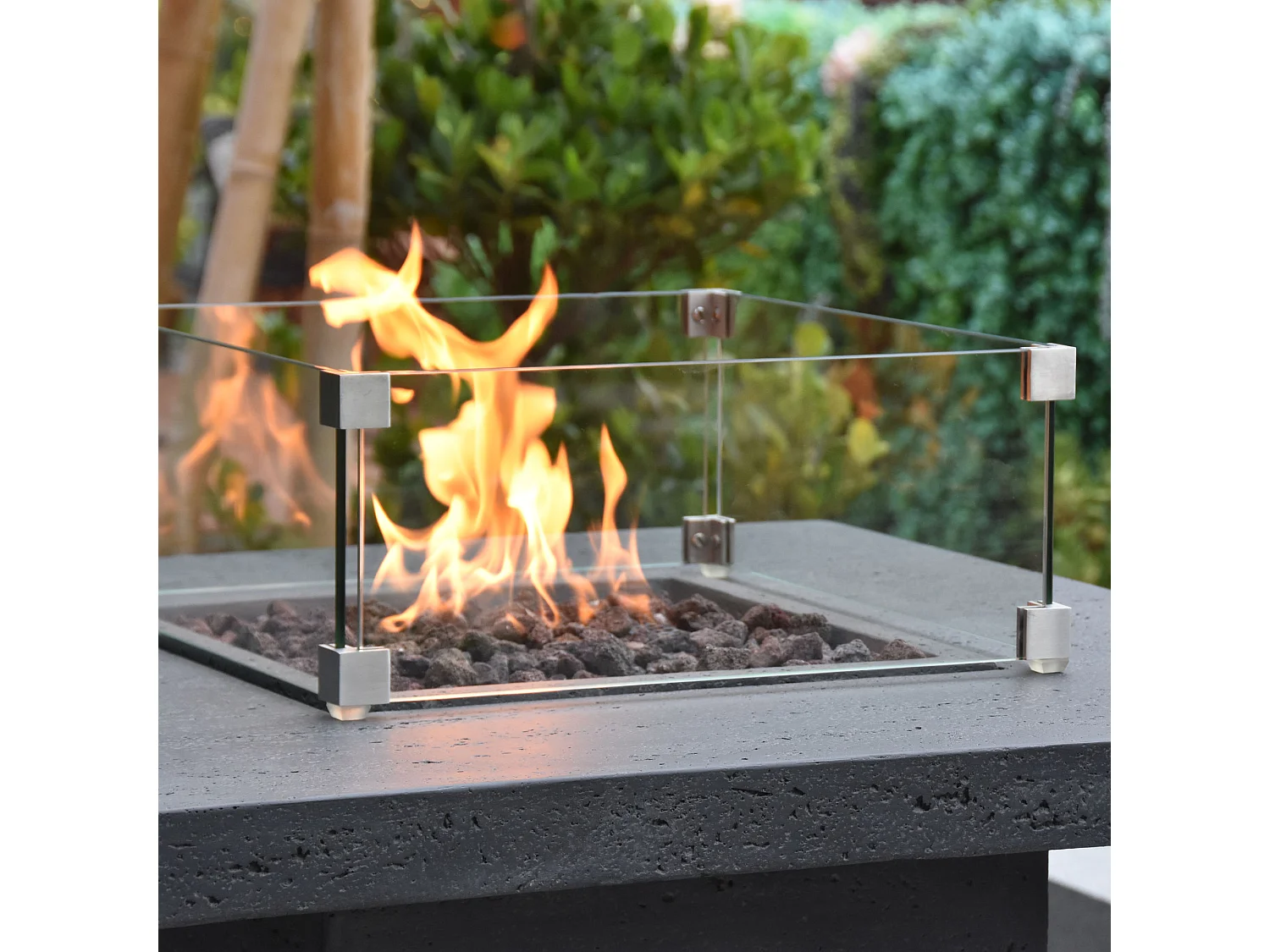 Ensemble mange-debout braséro MONTREALI 2 pcs - avec pare-vent en verre