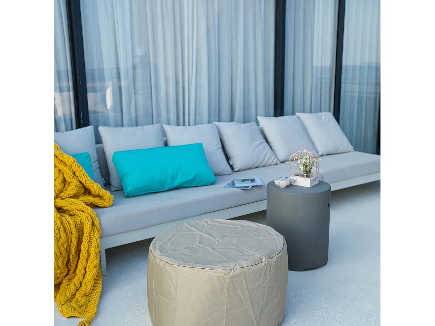 Ensemble braséro à gaz Nantucket 2 pcs - béton fibré, avec cache-bouteille