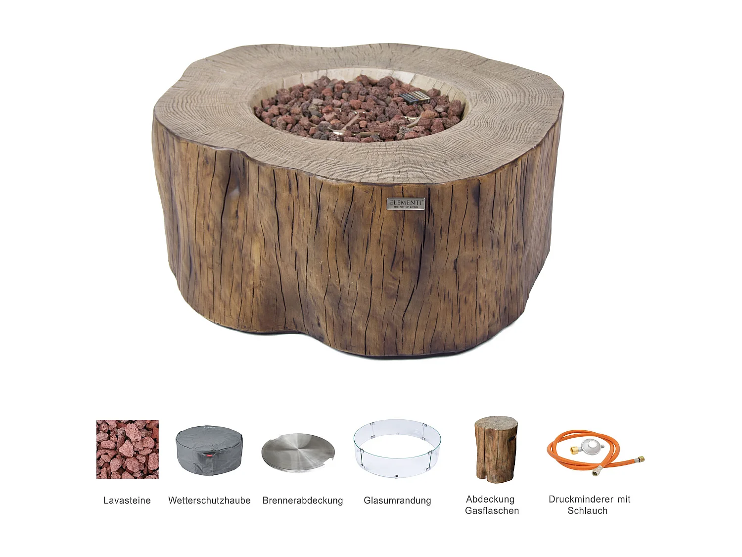 Ensemble braséro à gaz Manchester 4 pcs - béton fibré, avec pare-vent et caches