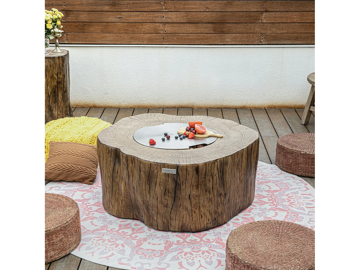 Ensemble braséro à gaz Manchester 4 pcs - béton fibré, avec pare-vent et caches