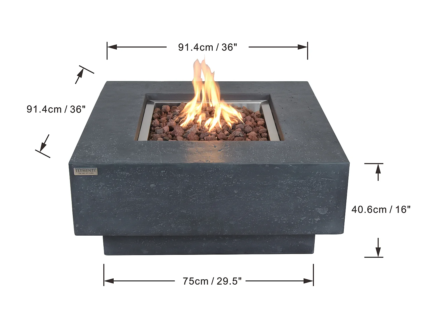 Table braséro à gaz Manhattan en béton fibré - 91x91x40 cm