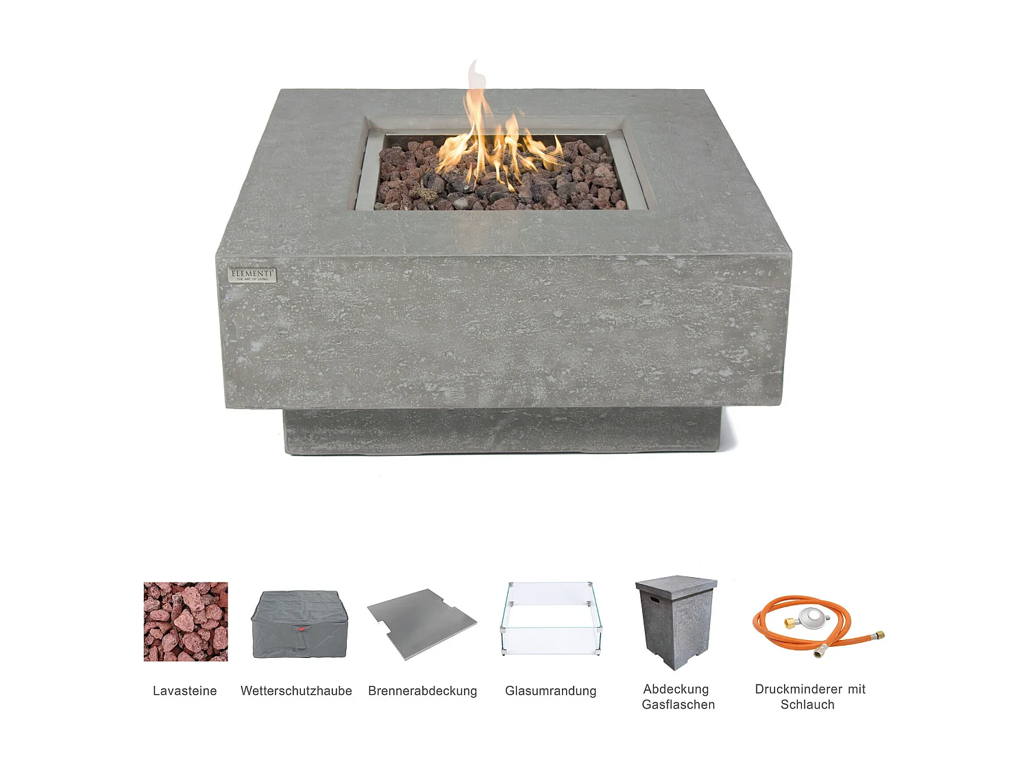 Ensemble braséro à gaz Manhattan 4 pcs - béton fibré, avec pare-vent et caches