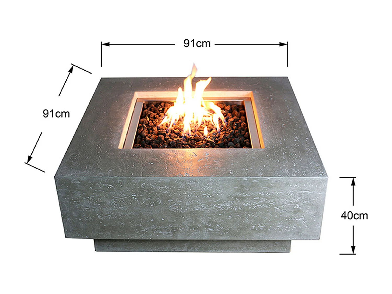 Ensemble braséro à gaz Manhattan 4 pcs - béton fibré, avec pare-vent et caches