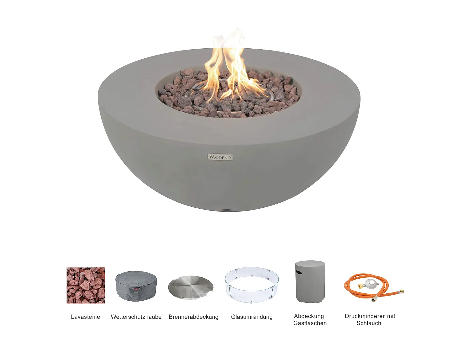 Ensemble braséro à gaz Roca 4 pcs - béton fibré, avec pare-vent et caches