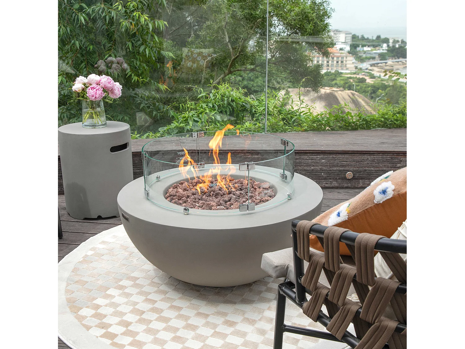 Ensemble braséro à gaz Roca 4 pcs - béton fibré, avec pare-vent et caches