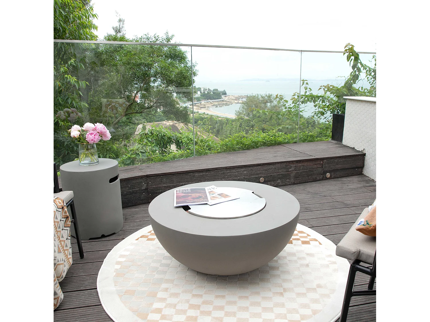 Ensemble braséro à gaz Roca 4 pcs - béton fibré, avec pare-vent et caches