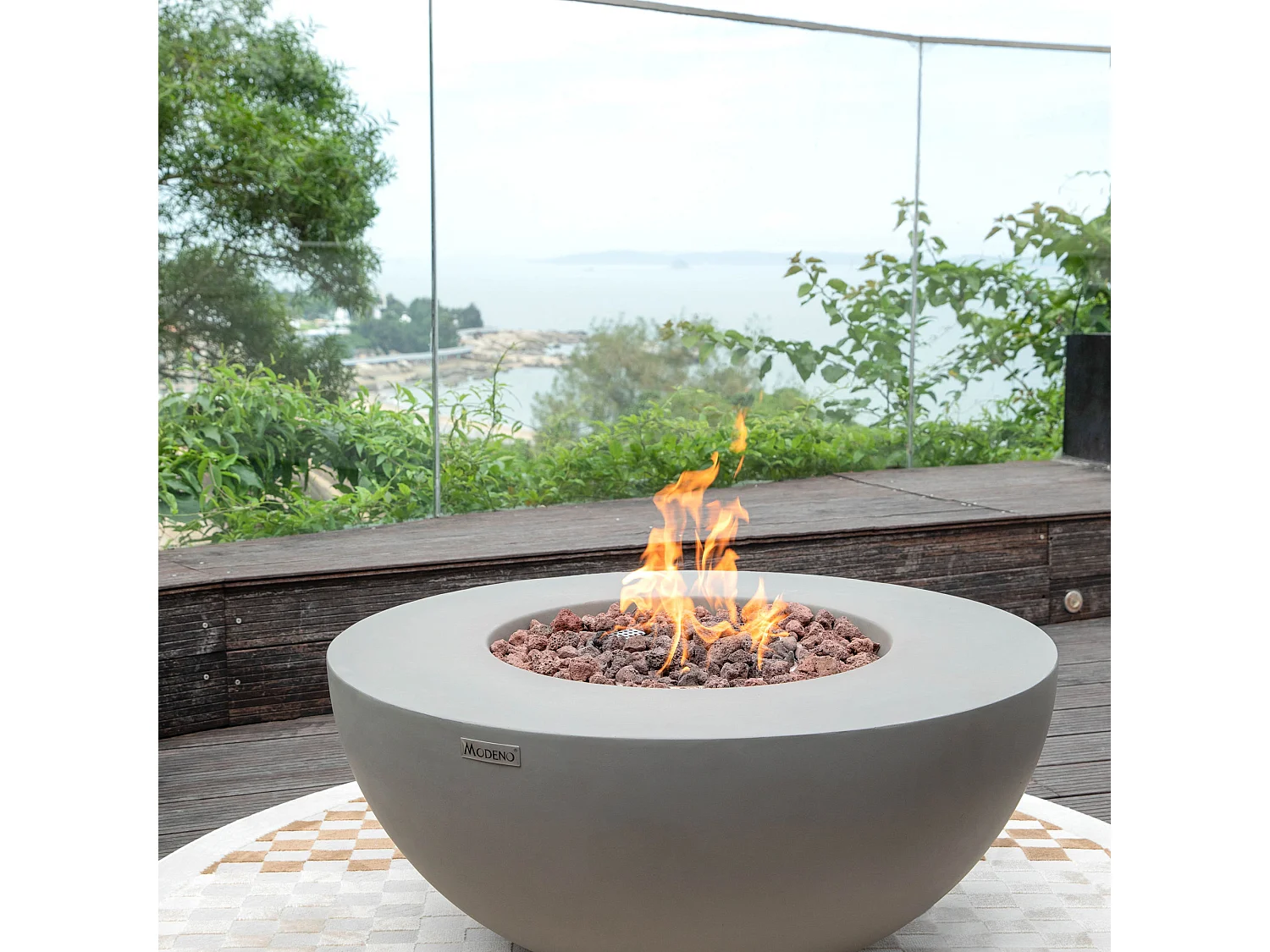 Ensemble braséro à gaz Roca 4 pcs - béton fibré, avec pare-vent et caches