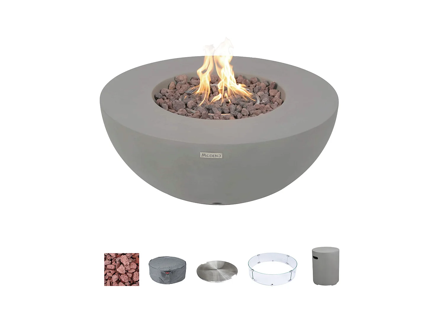 Ensemble braséro à gaz Roca 4 pcs - béton fibré, avec pare-vent et caches