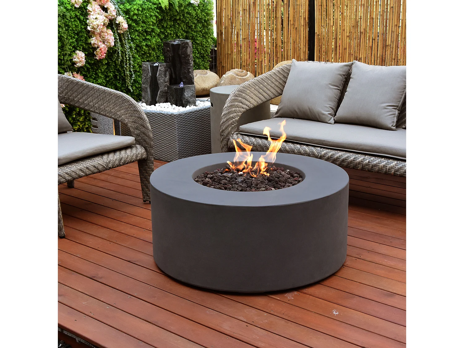 Table braséro à gaz Venice en béton fibré - 87x87x37 cm