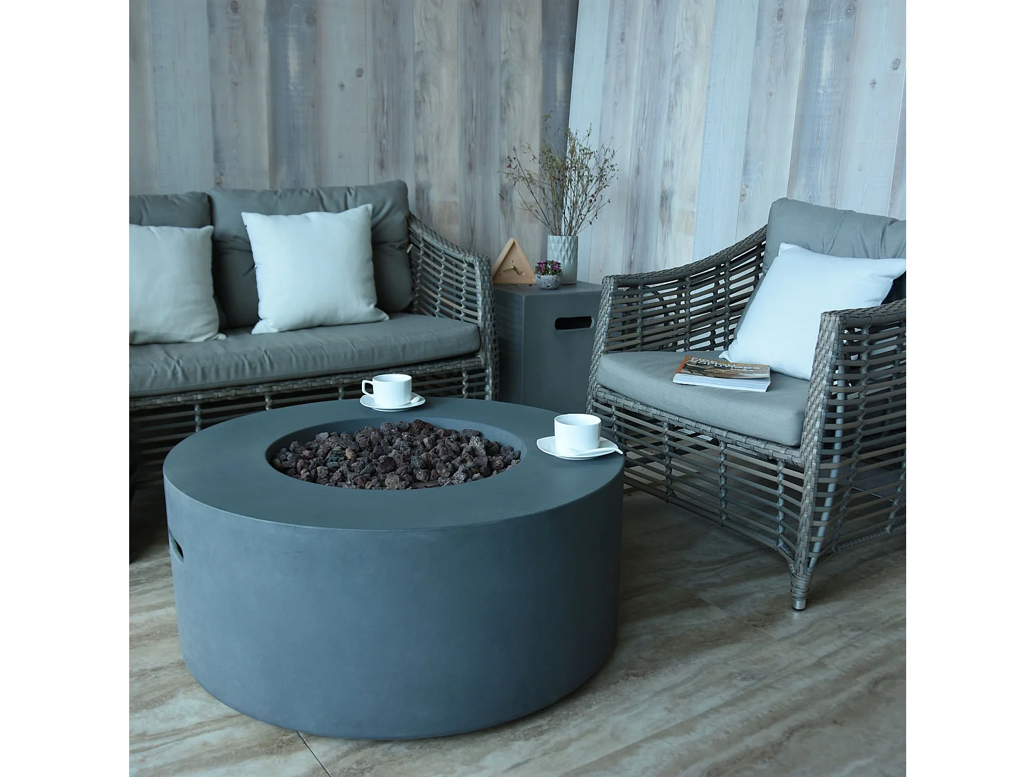 Table braséro à gaz Venice en béton fibré - 87x87x37 cm