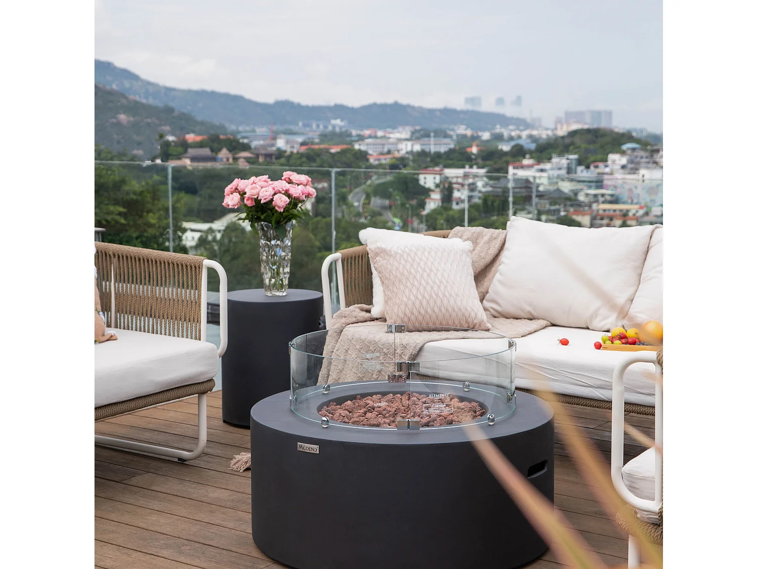 Table braséro à gaz Venice en béton fibré - 87x87x37 cm