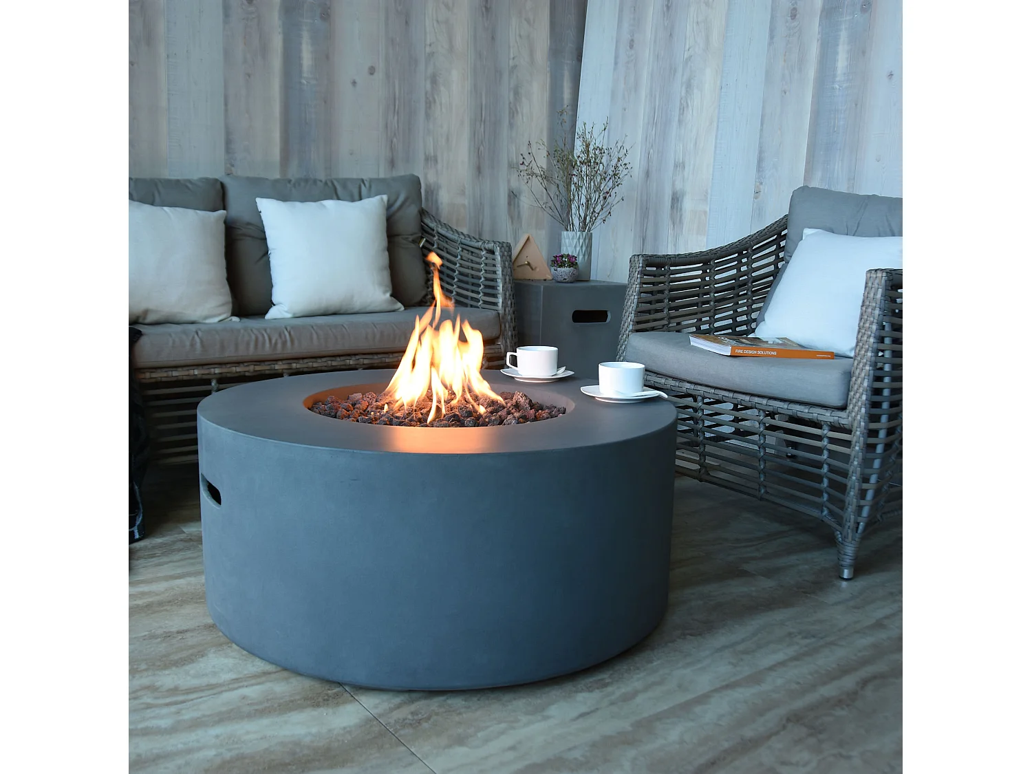 Table braséro à gaz Venice en béton fibré - 87x87x37 cm