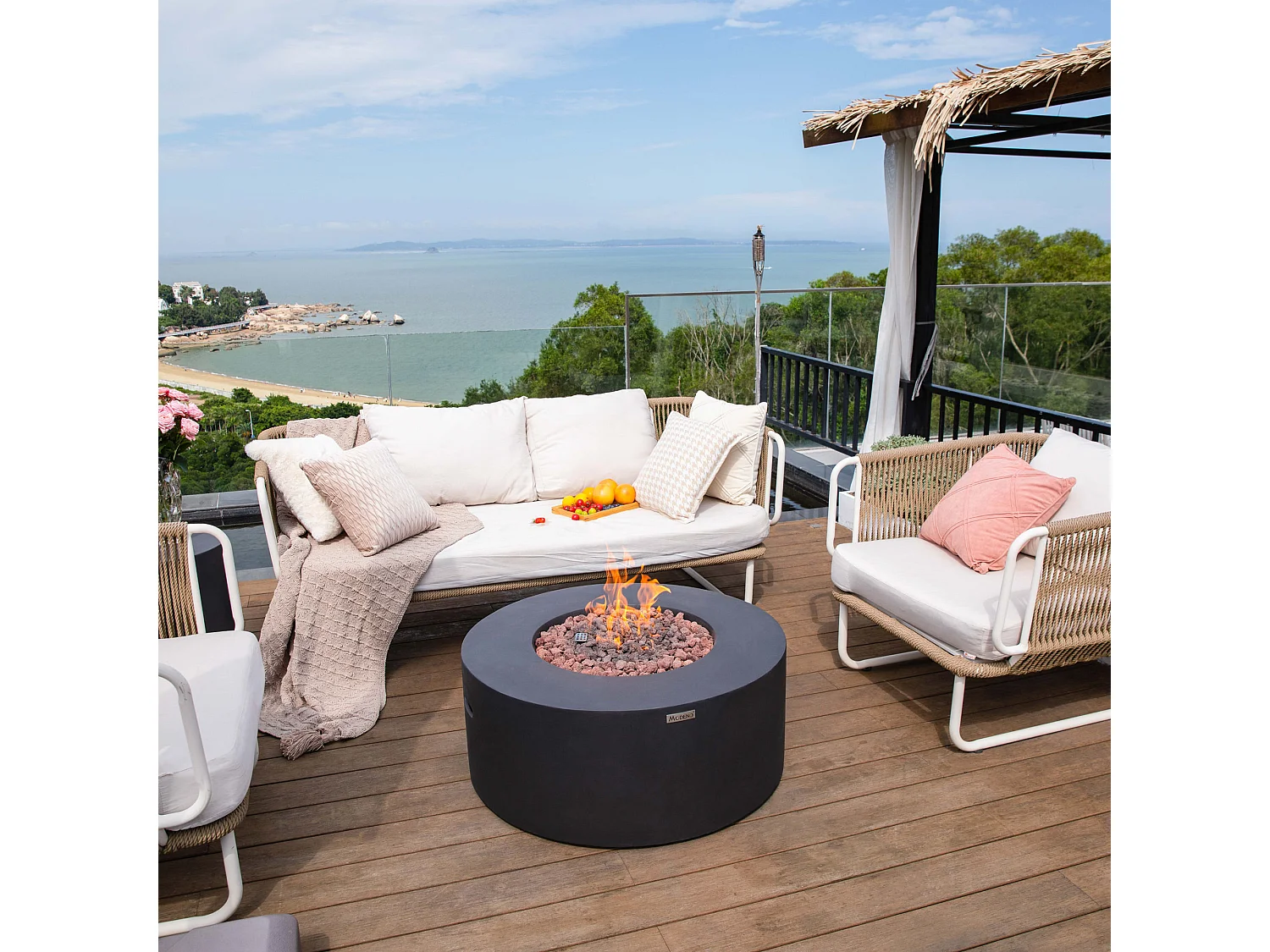 Table braséro à gaz Venice en béton fibré - 87x87x37 cm