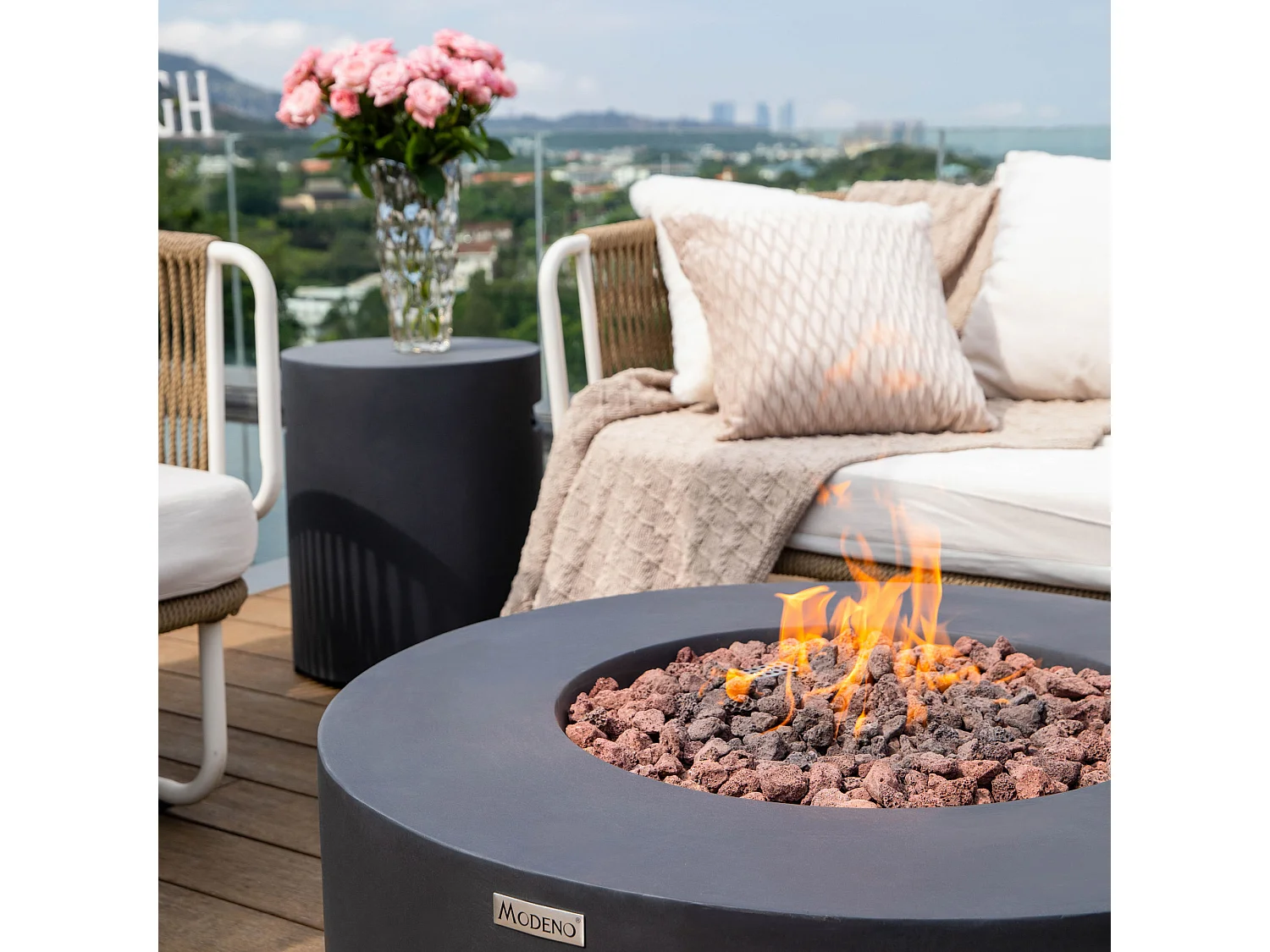 Table braséro à gaz Venice en béton fibré - 87x87x37 cm