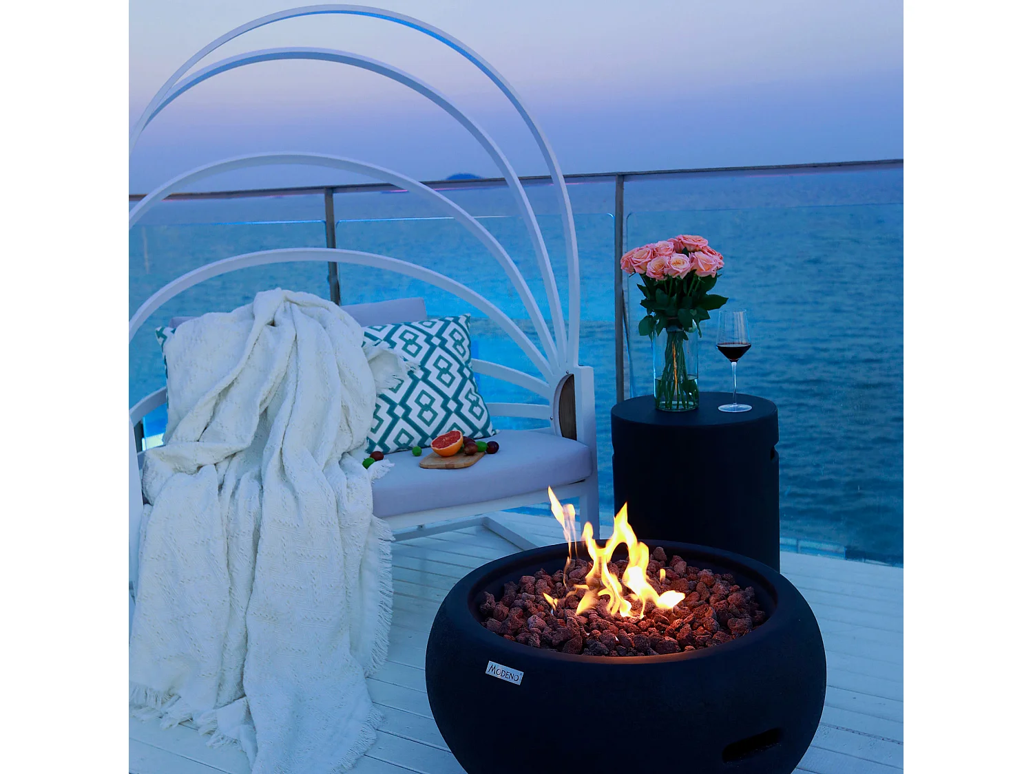 Ensemble braséro à gaz York 2 pcs - béton fibré, avec cache-bouteille