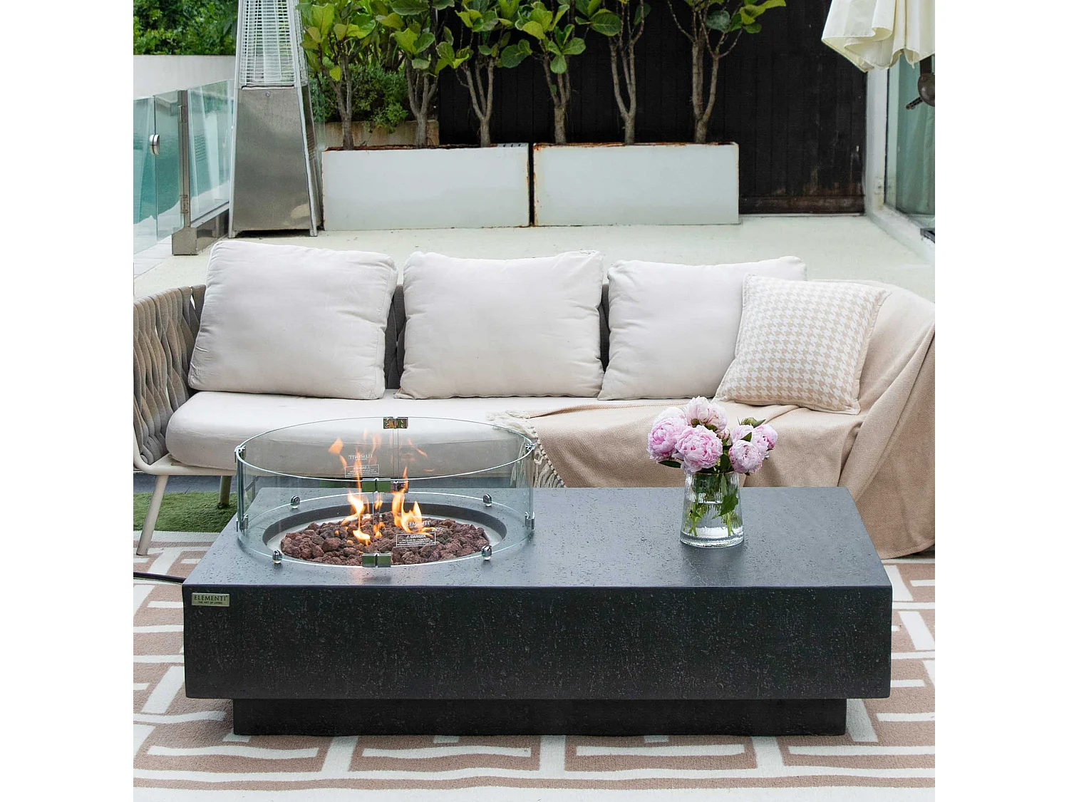 Table braséro à gaz Metropolis en béton fibré - 142x81x35 cm