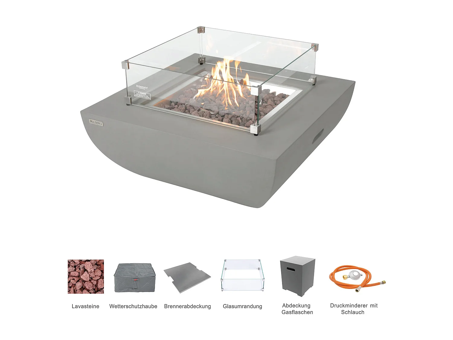 Ensemble braséro à gaz Westport 4 pcs - béton fibré, avec pare-vent et caches