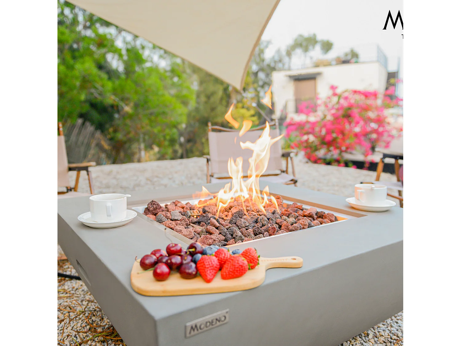 Ensemble braséro à gaz Westport 4 pcs - béton fibré, avec pare-vent et caches