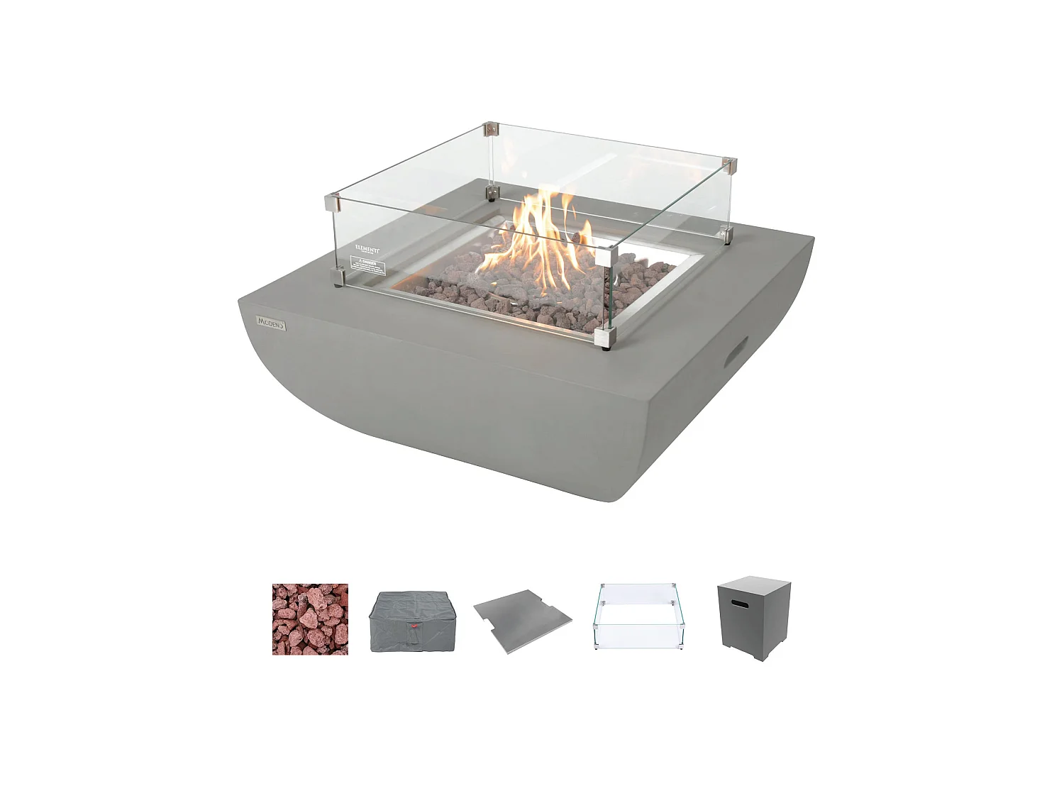 Ensemble braséro à gaz Westport 4 pcs - béton fibré, avec pare-vent et caches