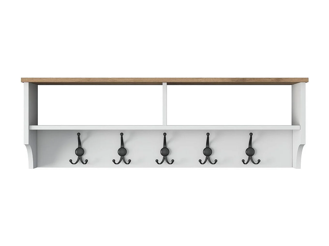 Etagère d'entrée murale avec niches et patères blanc & effet Noyer 120 cm - Taren