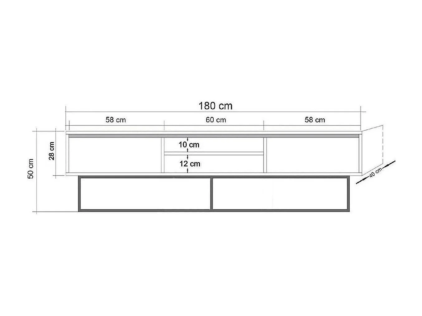 Meuble TV 2 tiroirs 2 niches effet noyer 180 cm - Nerio
