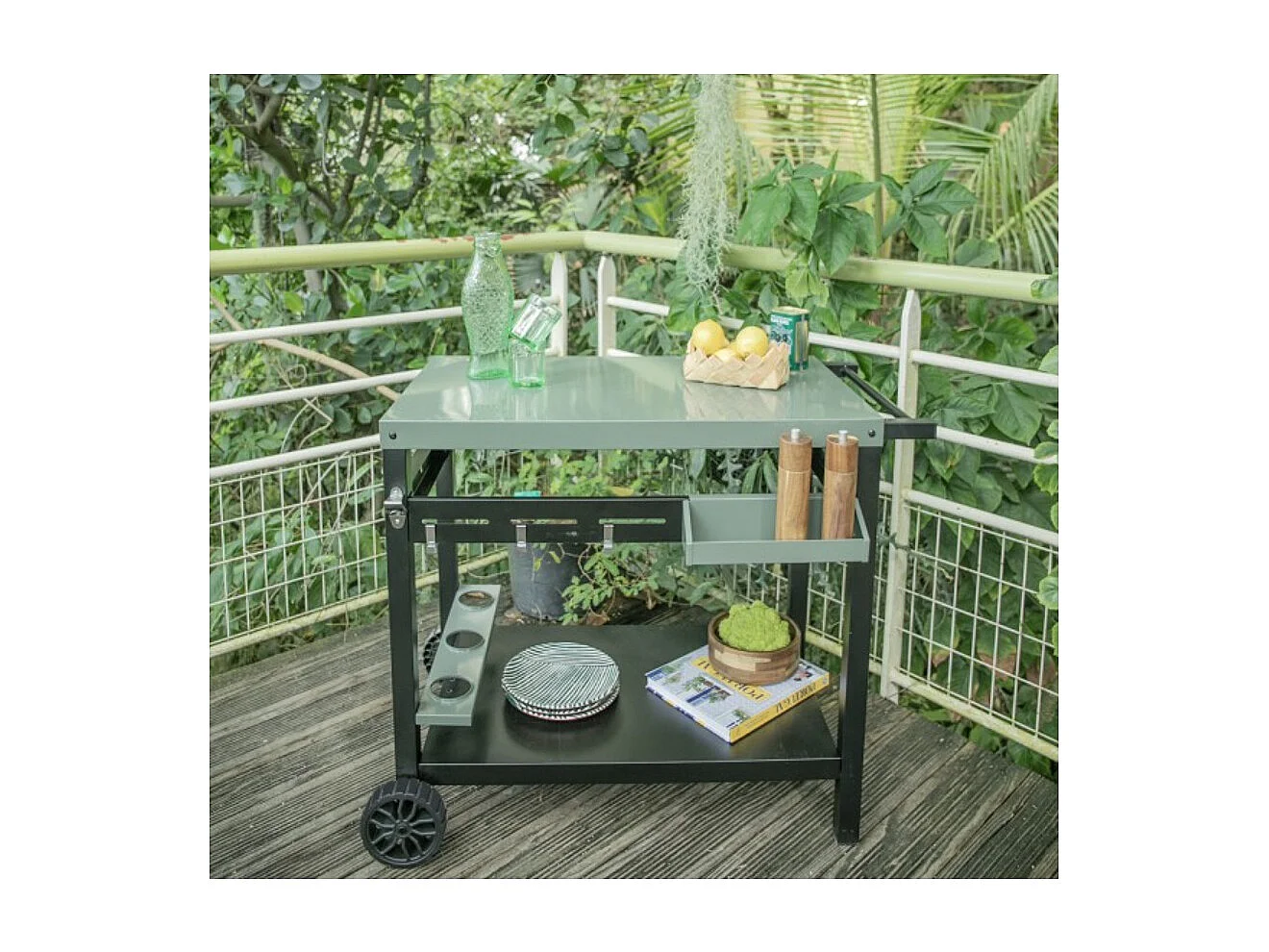 Wózek do planchy Livoo GS167V kaki 100,5x63x81 cm z miejscem do przechowywania, otwieraczem i kółkami