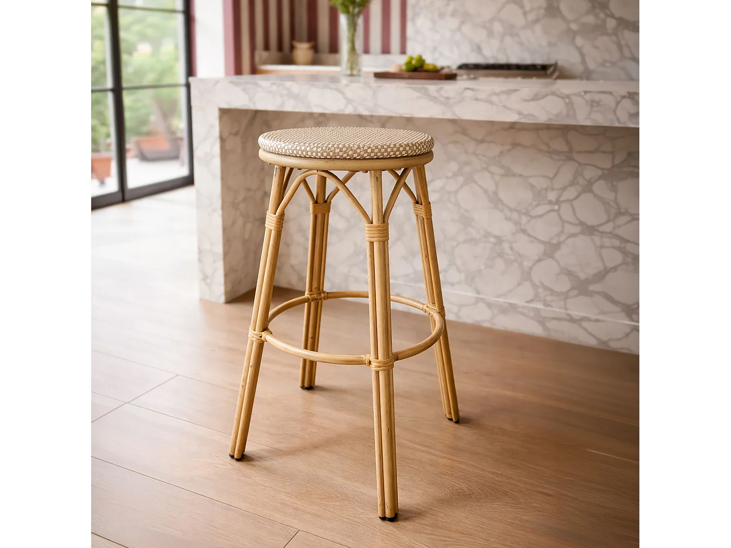 Now's Home - Tabouret Bar Textilene Structure Alu Aspect Rotin 46x46x74cm Amalfi