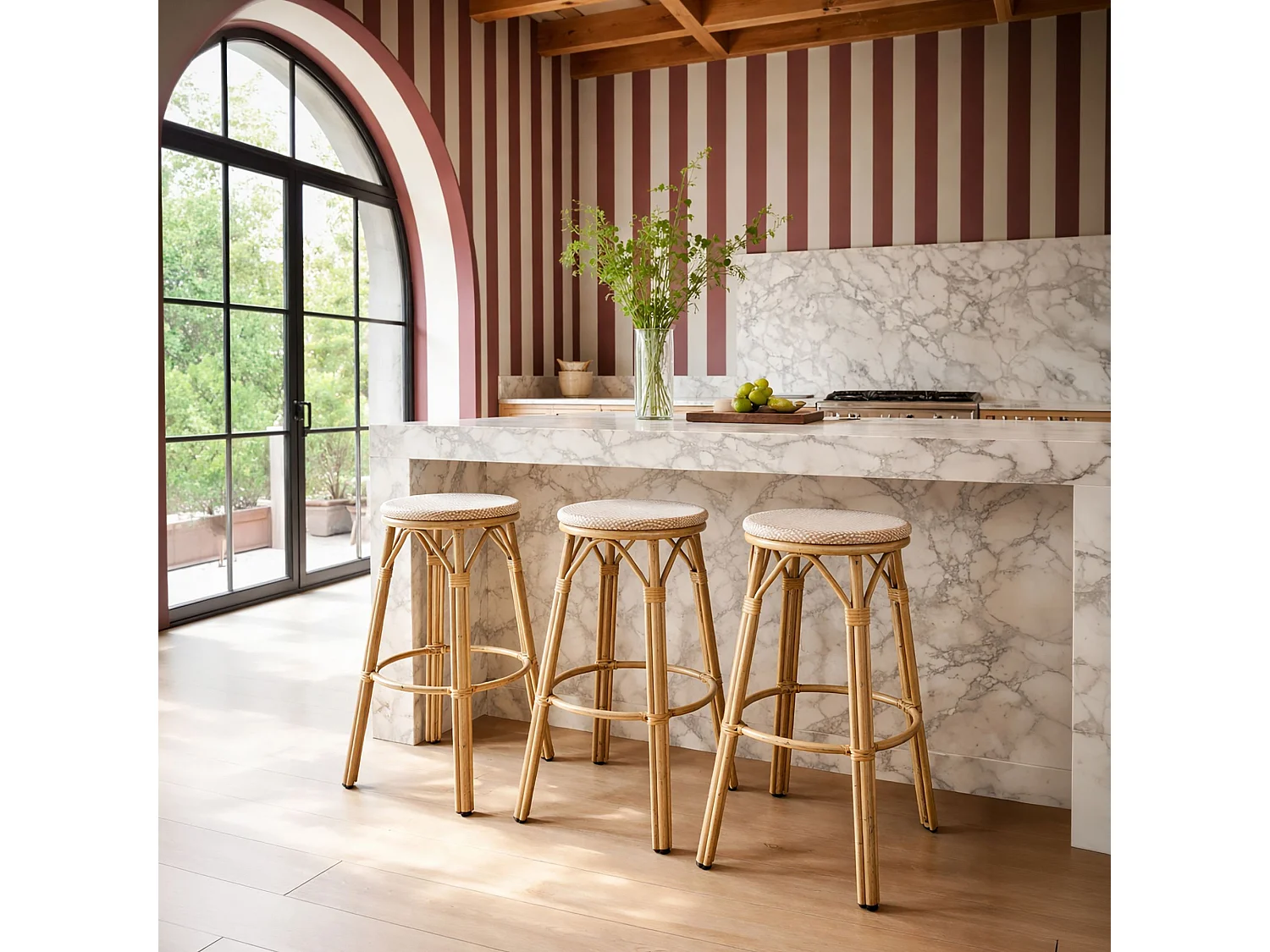 Now's Home - Tabouret Bar Textilene Structure Alu Aspect Rotin 46x46x74cm Amalfi