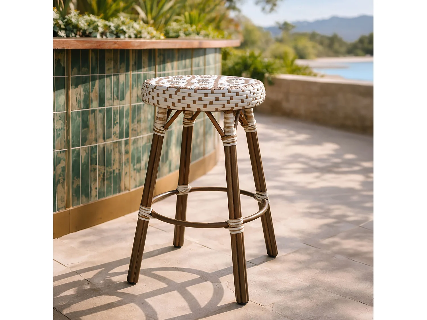 Now's Home - Tabouret Bar Exterieur Textilene Nois/alu Efet Rotin D46xht74cm Scala