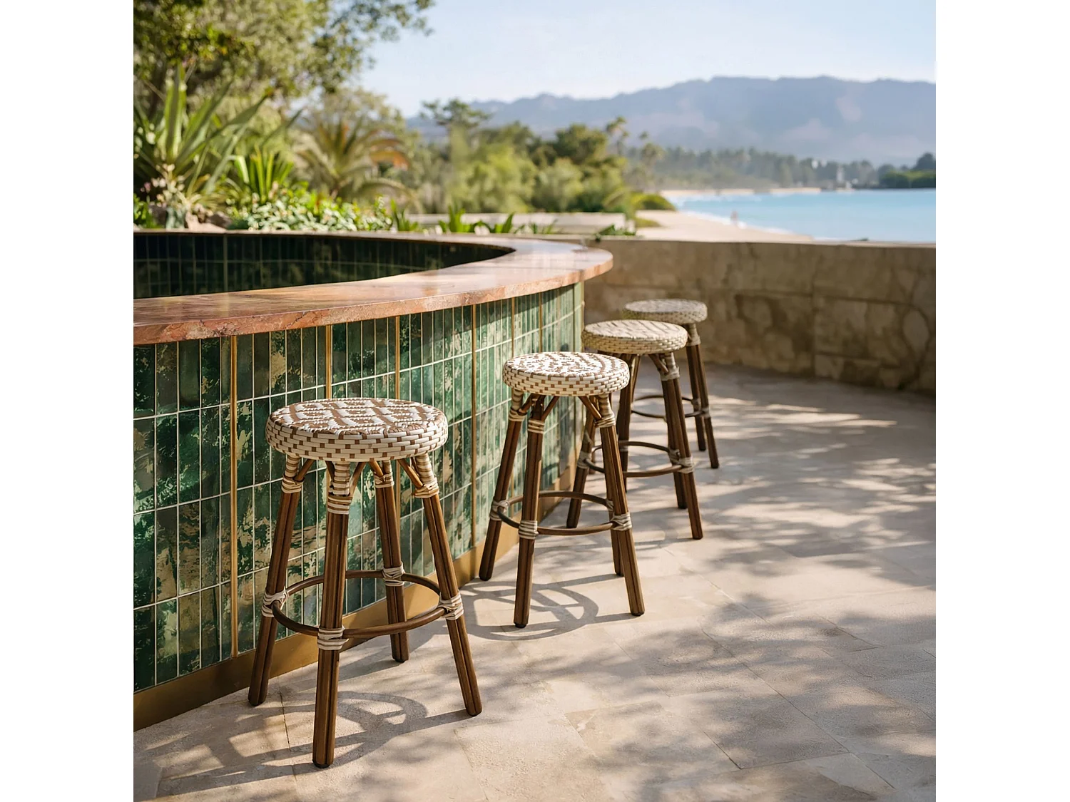 Now's Home - Tabouret Bar Exterieur Textilene Nois/alu Efet Rotin D46xht74cm Scala