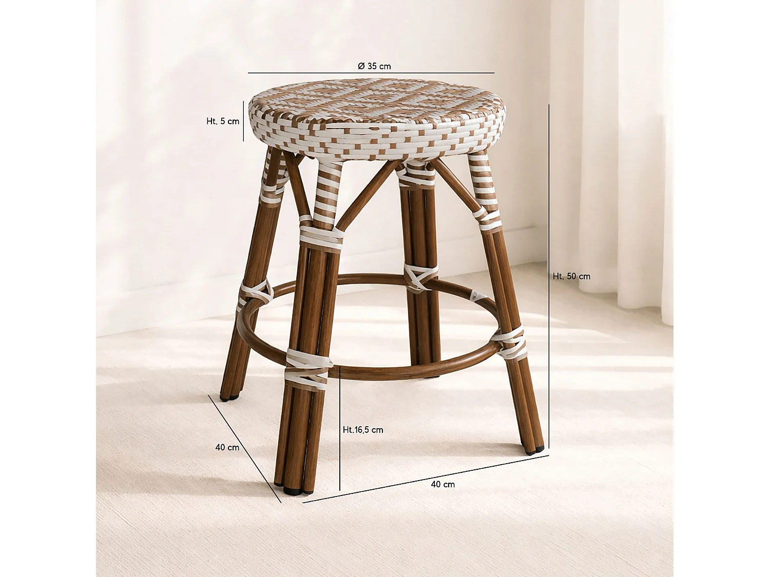 Now's Home - Tabouret Bas En Textilene Nois/alu Effet Rotin D38xht49cm Scala
